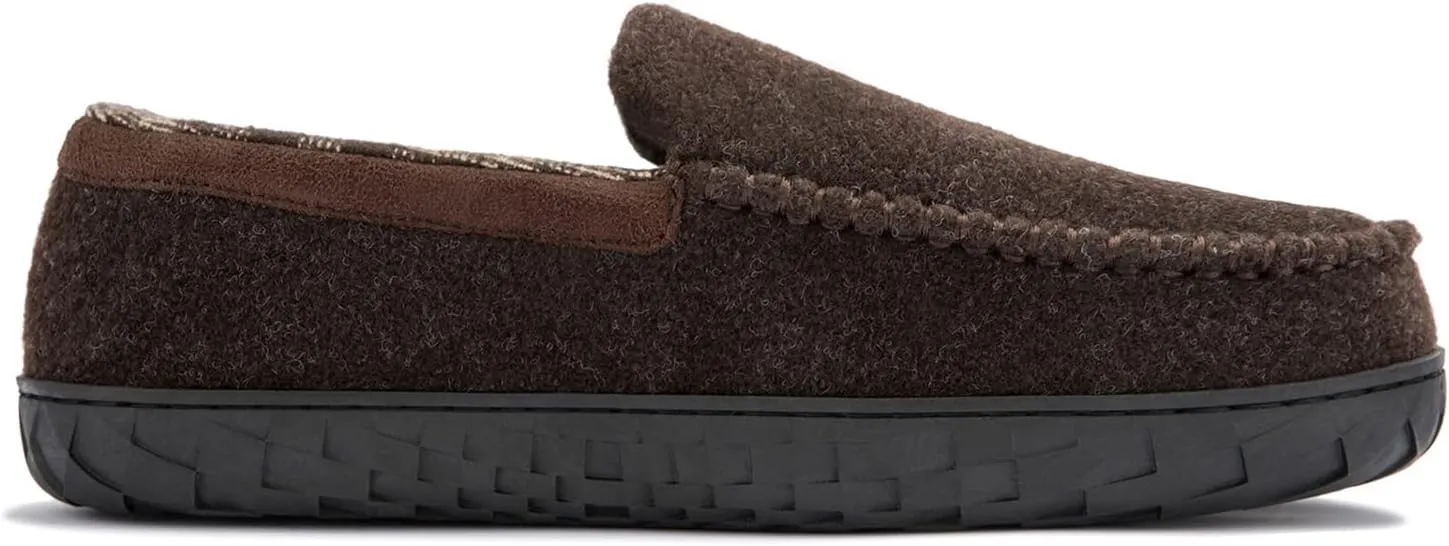 NewDenBer Men's Moccasin Slippers Warm Memory Foam Felted Wool Plush Shearling Lined Slip on Indoor Outdoor House Shoes