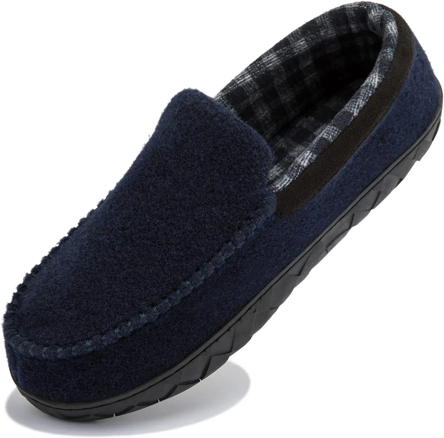 NewDenBer Men's Moccasin Slippers Warm Memory Foam Felted Wool Plush Shearling Lined Slip on Indoor Outdoor House Shoes