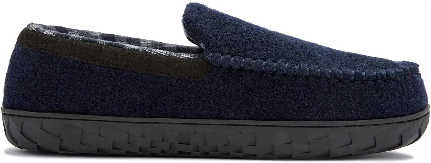 NewDenBer Men's Moccasin Slippers Warm Memory Foam Felted Wool Plush Shearling Lined Slip on Indoor Outdoor House Shoes