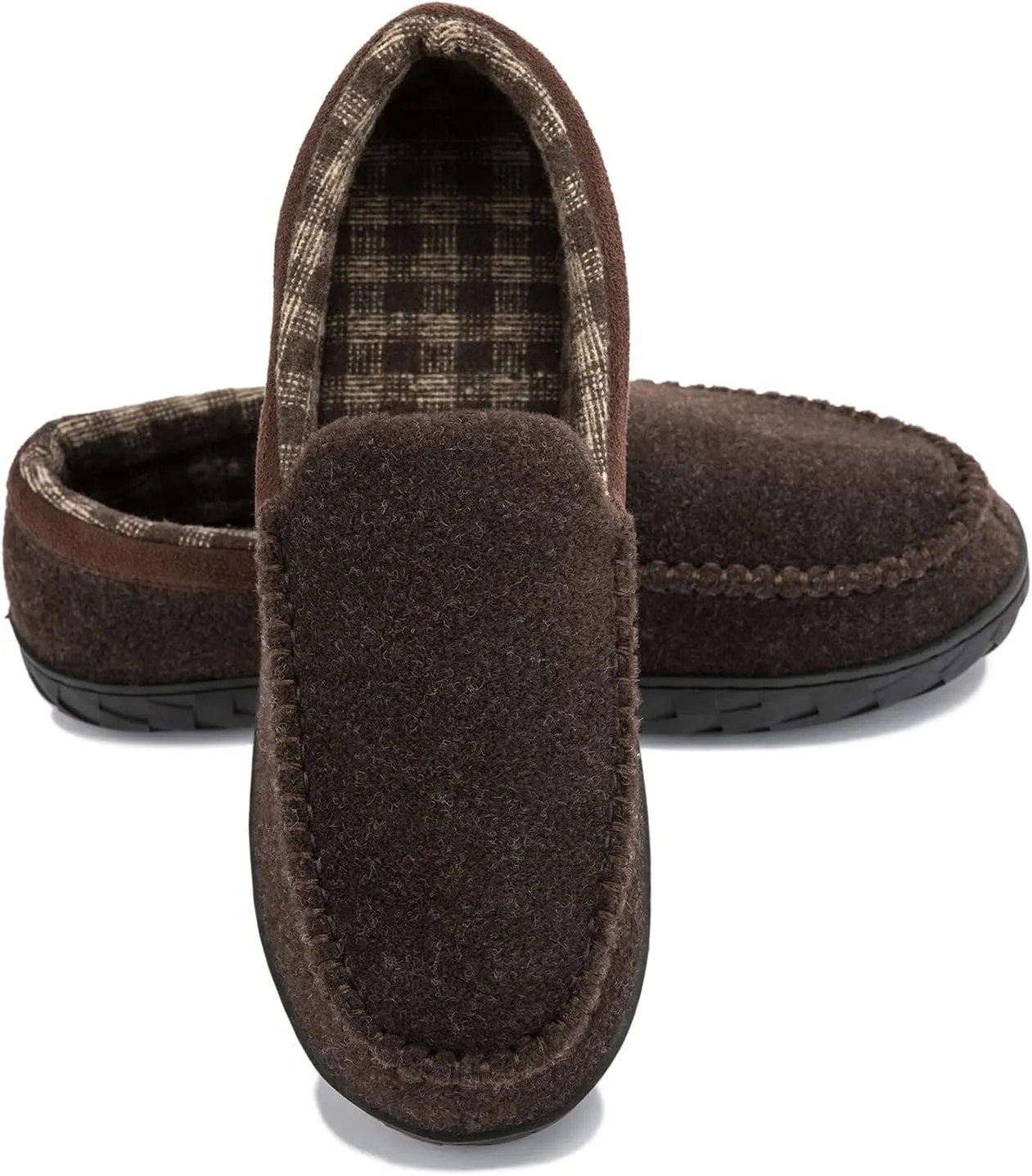 NewDenBer Men's Moccasin Slippers Warm Memory Foam Felted Wool Plush Shearling Lined Slip on Indoor Outdoor House Shoes