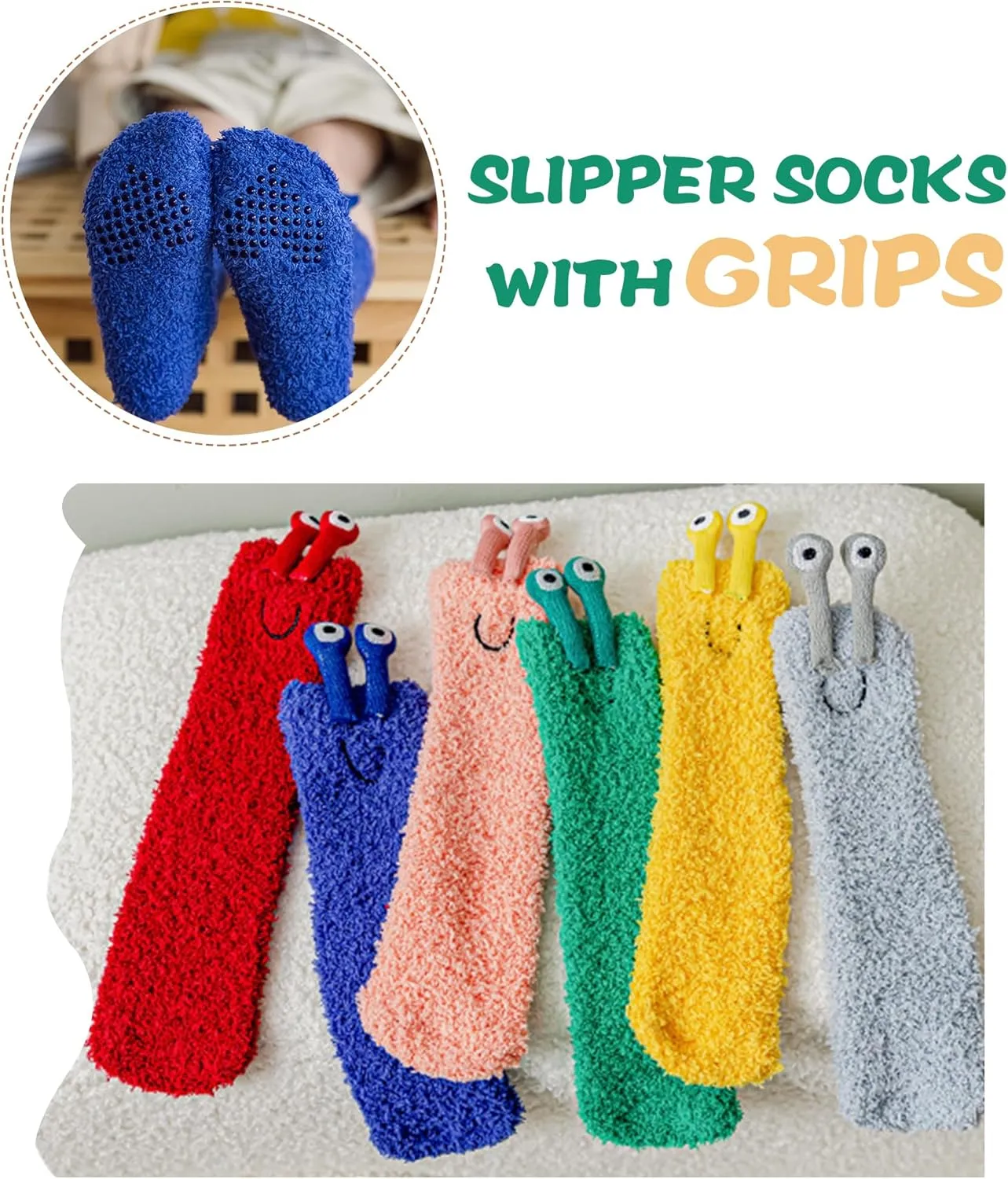 Novelty Crazy Fuzzy Socks Smiley Face House Slipper Socks with Grips,Hospital Gift for Autumn and Early Winter