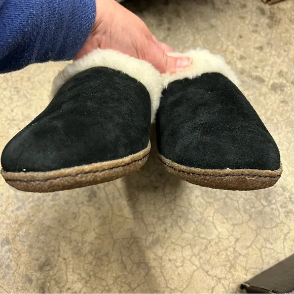 NWT NIB SOREL Women 12 Nakiska II Faux Shearling Slide Slipper Black Natural