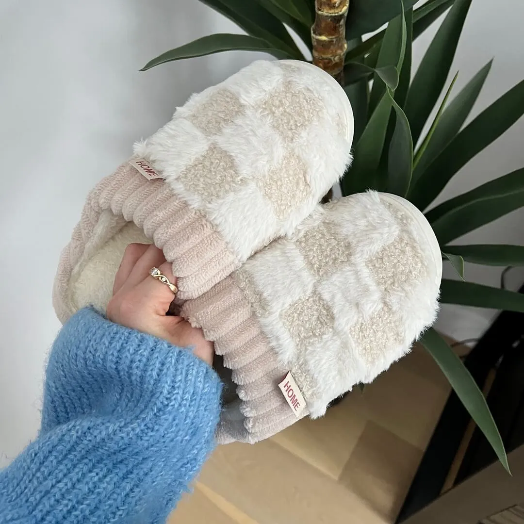 Nyla Checkered Fluffy Slippers