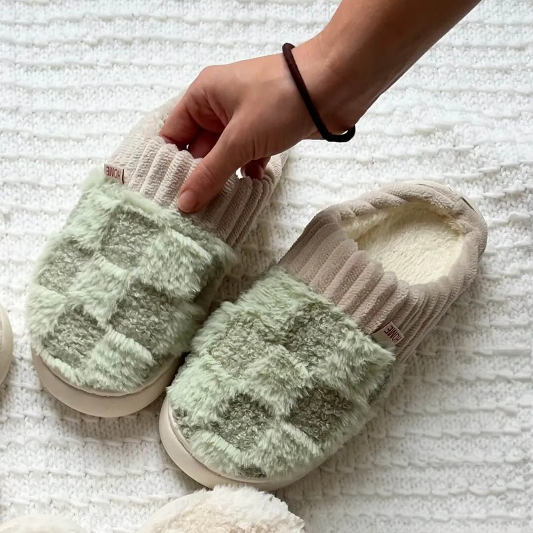 Nyla Checkered Fluffy Slippers