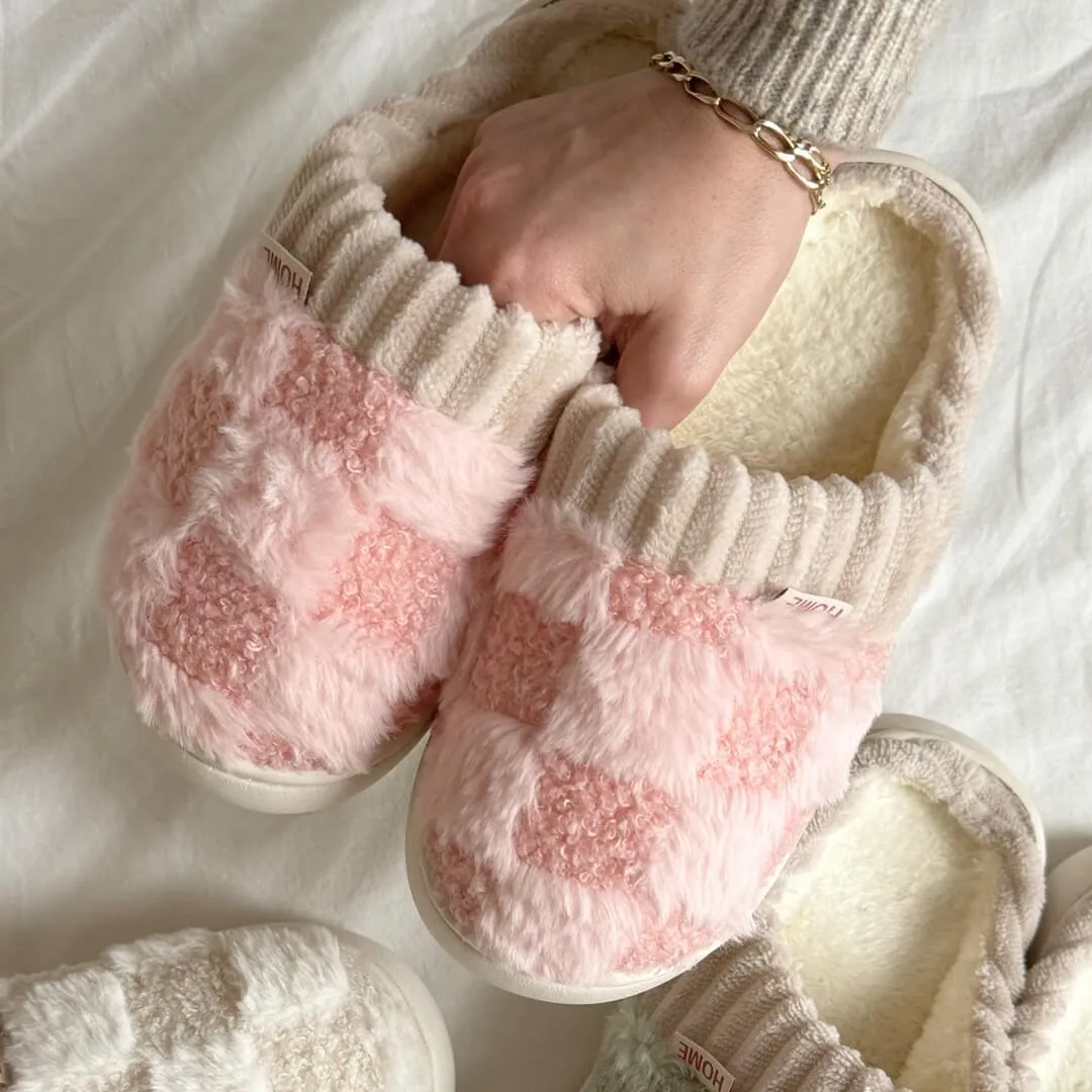 Nyla Checkered Fluffy Slippers