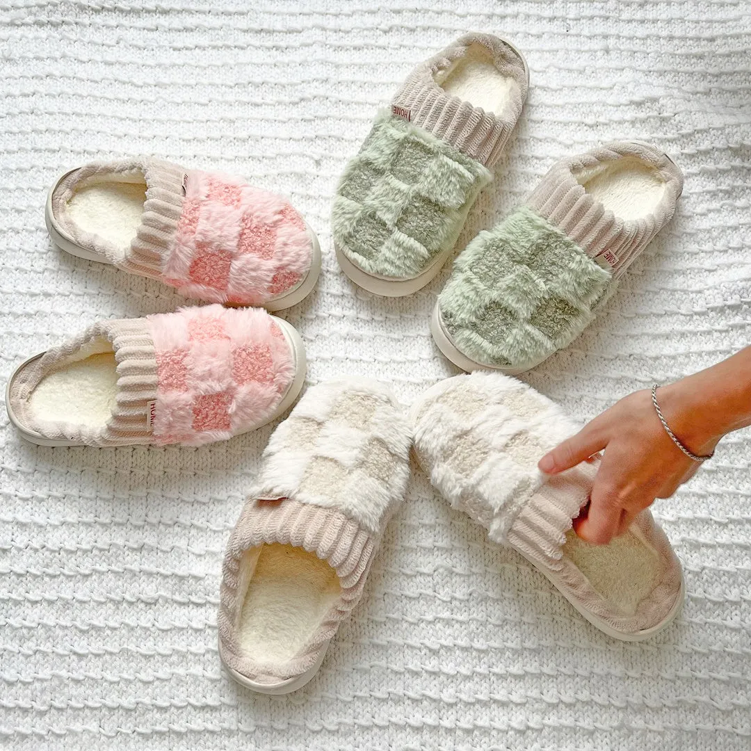 Nyla Checkered Fluffy Slippers