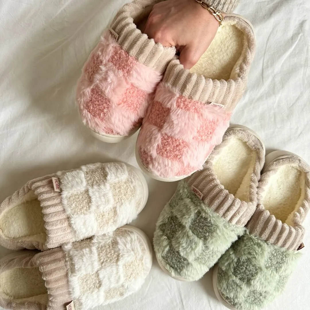 Nyla Checkered Fluffy Slippers