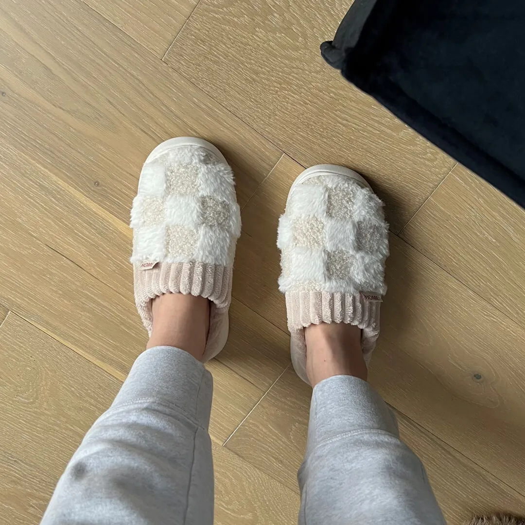 Nyla Checkered Fluffy Slippers