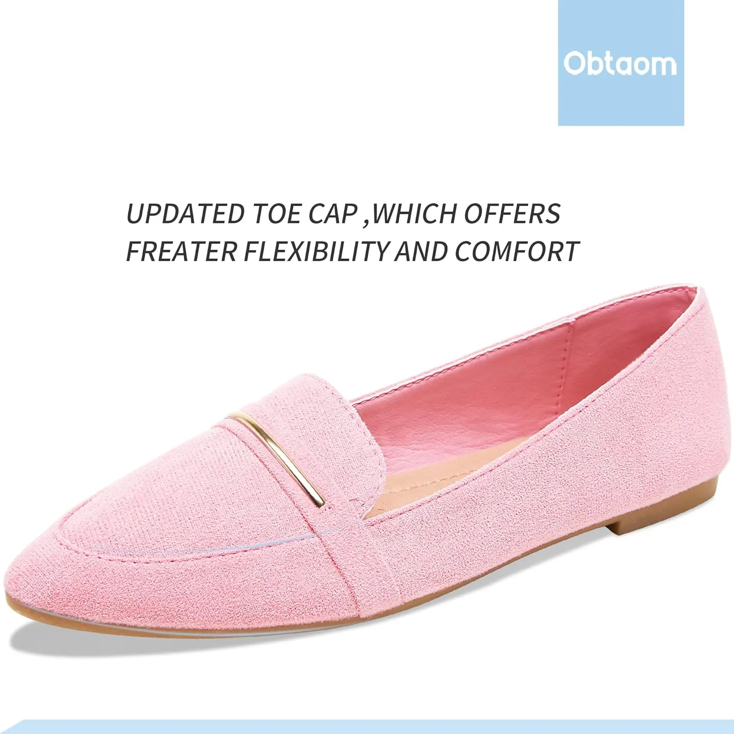 Obtaom Women's Pointy Toe Loafer Flat Comfortable Faux Suede Work Shoes,Cute Penny Loafer Slip On Ballet Flat