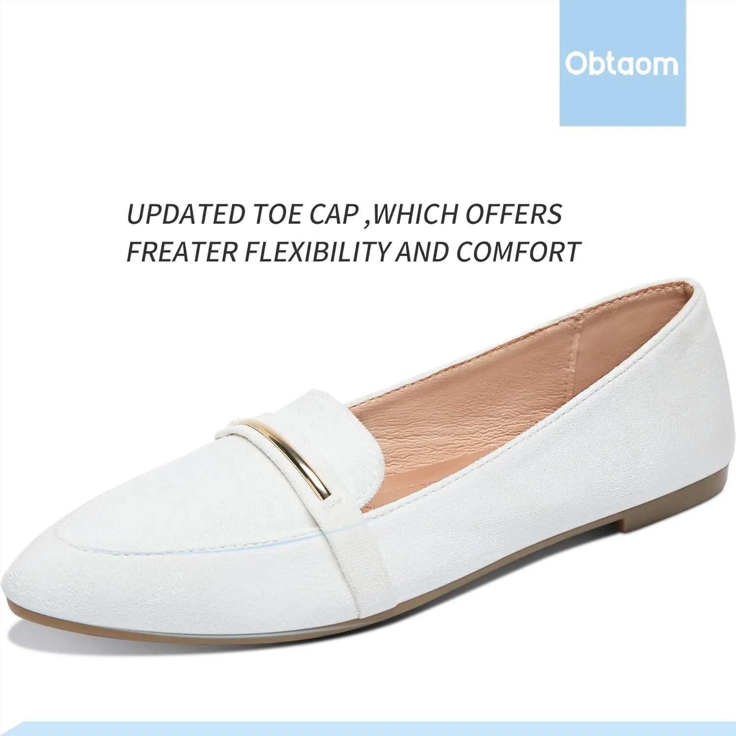 Obtaom Women's Pointy Toe Loafer Flat Comfortable Faux Suede Work Shoes,Cute Penny Loafer Slip On Ballet Flat