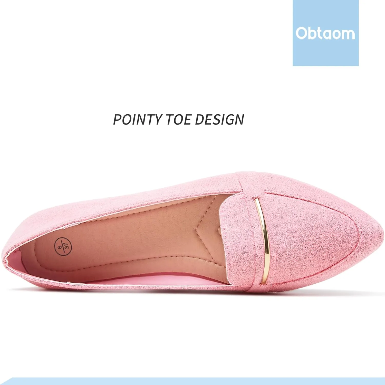 Obtaom Women's Pointy Toe Loafer Flat Comfortable Faux Suede Work Shoes,Cute Penny Loafer Slip On Ballet Flat