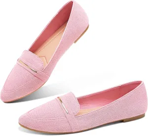 Obtaom Women's Pointy Toe Loafer Flat Comfortable Faux Suede Work Shoes,Cute Penny Loafer Slip On Ballet Flat