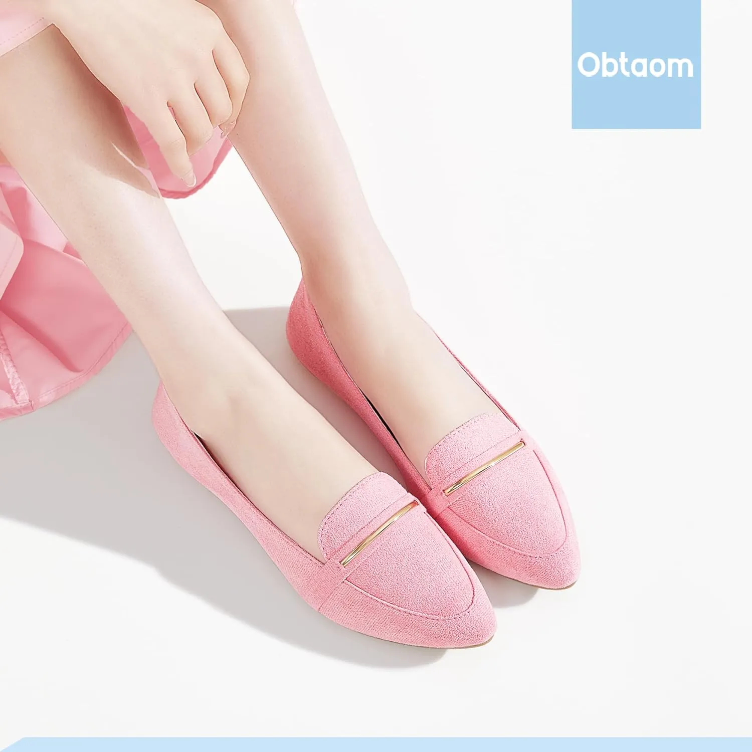 Obtaom Women's Pointy Toe Loafer Flat Comfortable Faux Suede Work Shoes,Cute Penny Loafer Slip On Ballet Flat