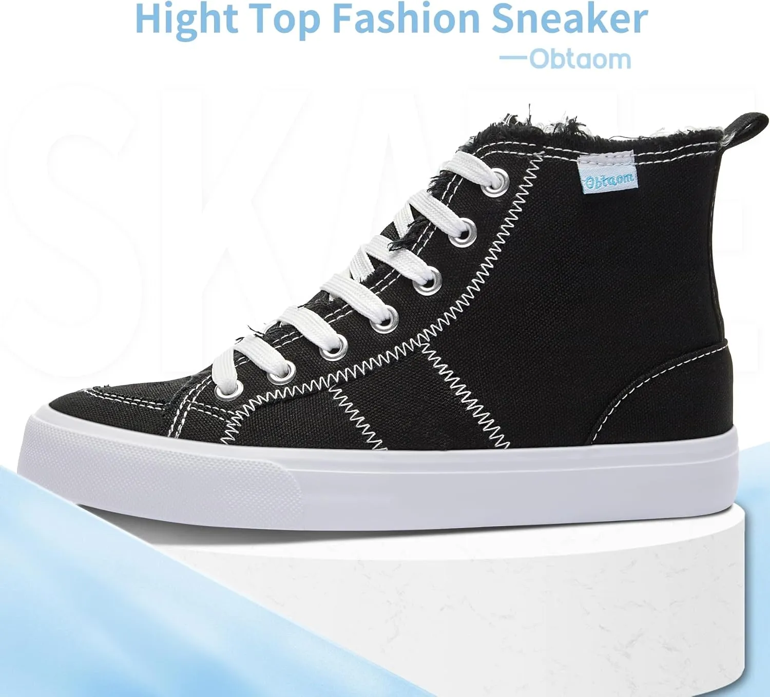 Obtaom Womens/Mens high top Canvas Shoes Play mid Calf Fashion Sneaker Casual lace up hi top Washed Canvas Shoes