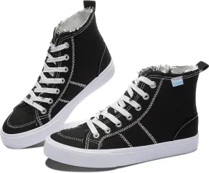 Obtaom Womens/Mens high top Canvas Shoes Play mid Calf Fashion Sneaker Casual lace up hi top Washed Canvas Shoes