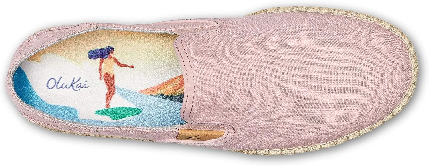OLUKAI Kaula Pa'a Kapa Women's Espadrilles, Linen Slip-On Shoes with Lightweight Drop-in Heel Design, Braided Water-Resistant Jute & Wet Grip Soles