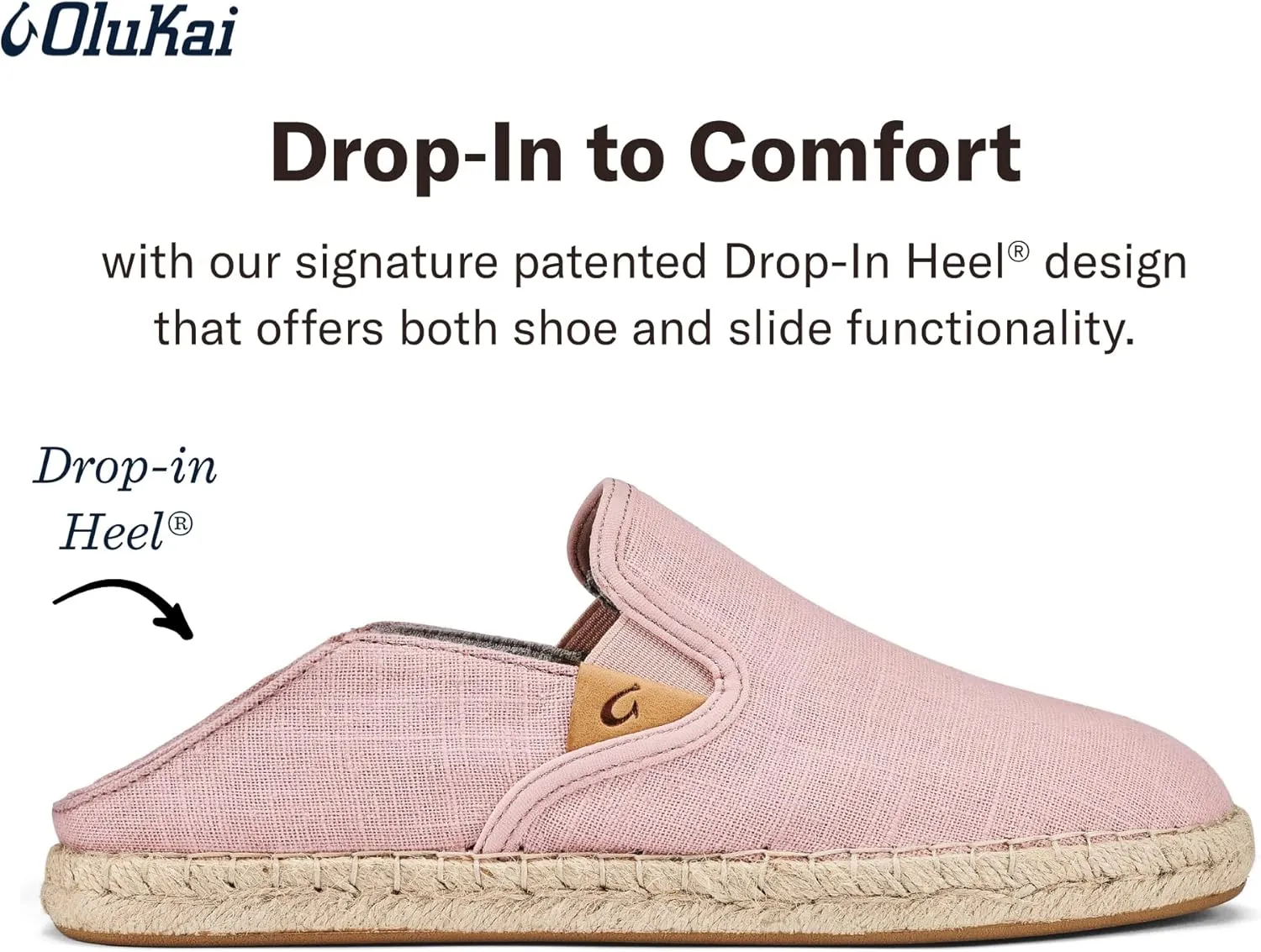 OLUKAI Kaula Pa'a Kapa Women's Espadrilles, Linen Slip-On Shoes with Lightweight Drop-in Heel Design, Braided Water-Resistant Jute & Wet Grip Soles