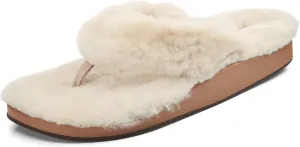 OLUKAI Kipe'a Heu Women's Sandal Slippers, Soft & Comfortable Shearling-Wrapped Straps, Durable RUbber Outsoles for All-Day Wear, Causal & Cute Everyday Style, Tapa/Tapa, 10