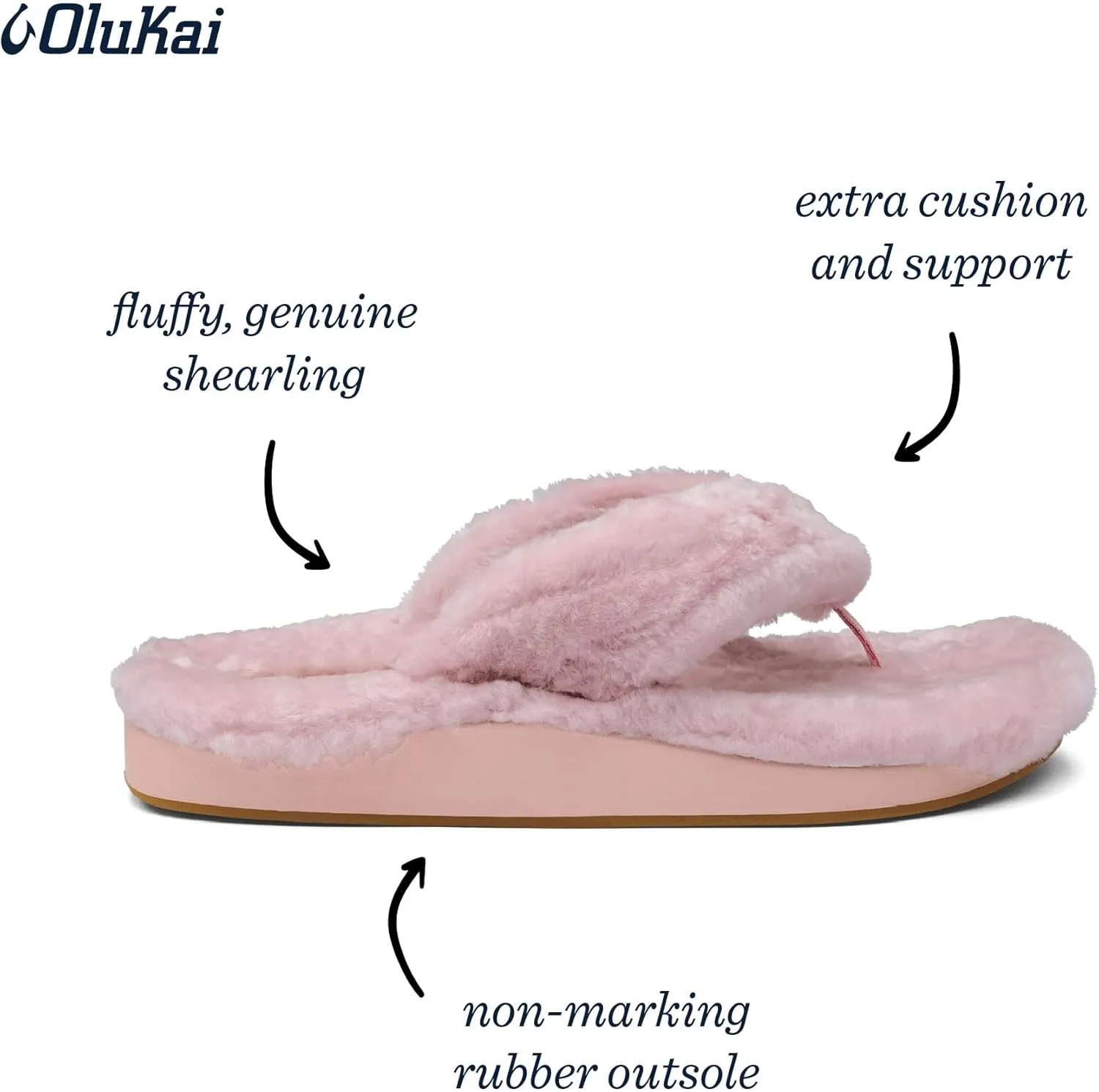 OLUKAI Kipe'a Heu Women's Sandal Slippers, Soft & Comfortable Shearling-Wrapped Straps, Durable RUbber Outsoles for All-Day Wear, Causal & Cute Everyday Style