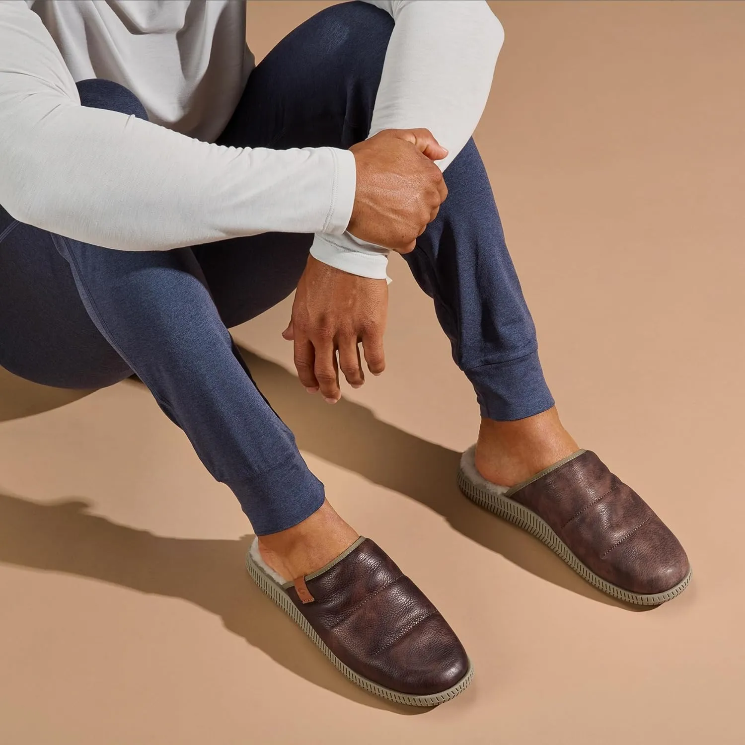 OLUKAI Mua'lli Men's Slipper, Premium Leather Slip On Shoes, Shearling Lining & Extra Warmth