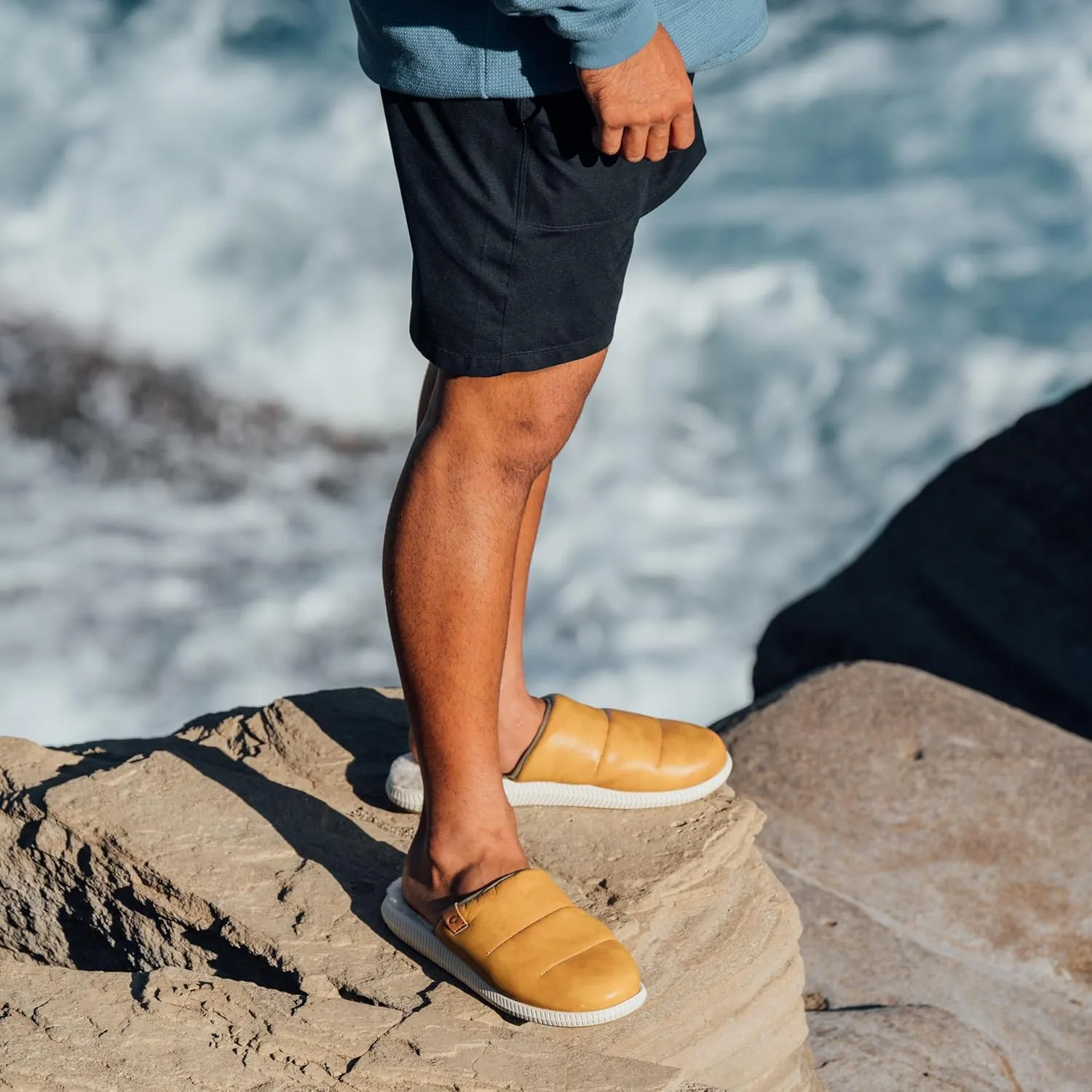 OLUKAI Mua'lli Men's Slipper, Premium Leather Slip On Shoes, Shearling Lining & Extra Warmth
