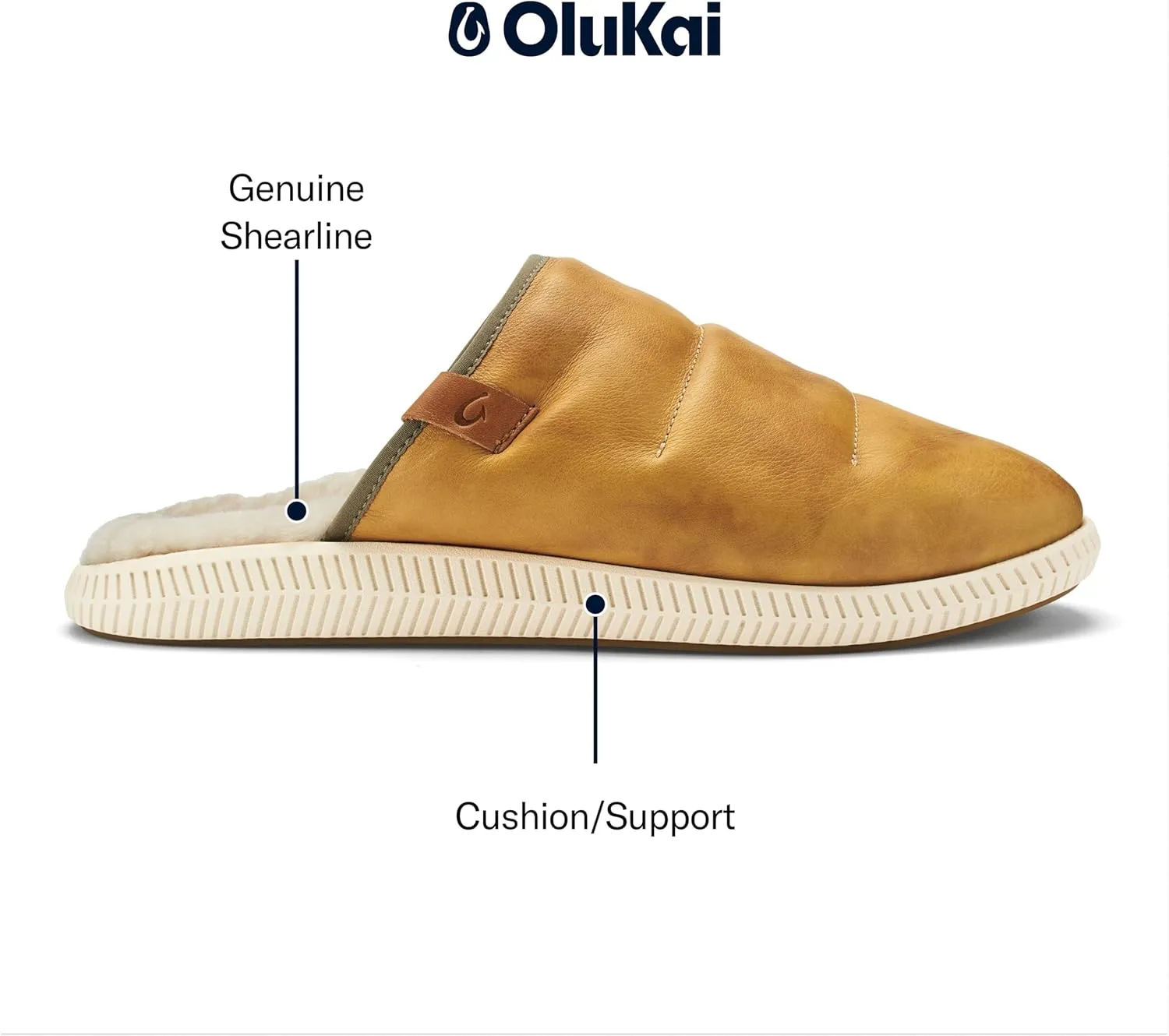 OLUKAI Mua'lli Men's Slipper, Premium Leather Slip On Shoes, Shearling Lining & Extra Warmth