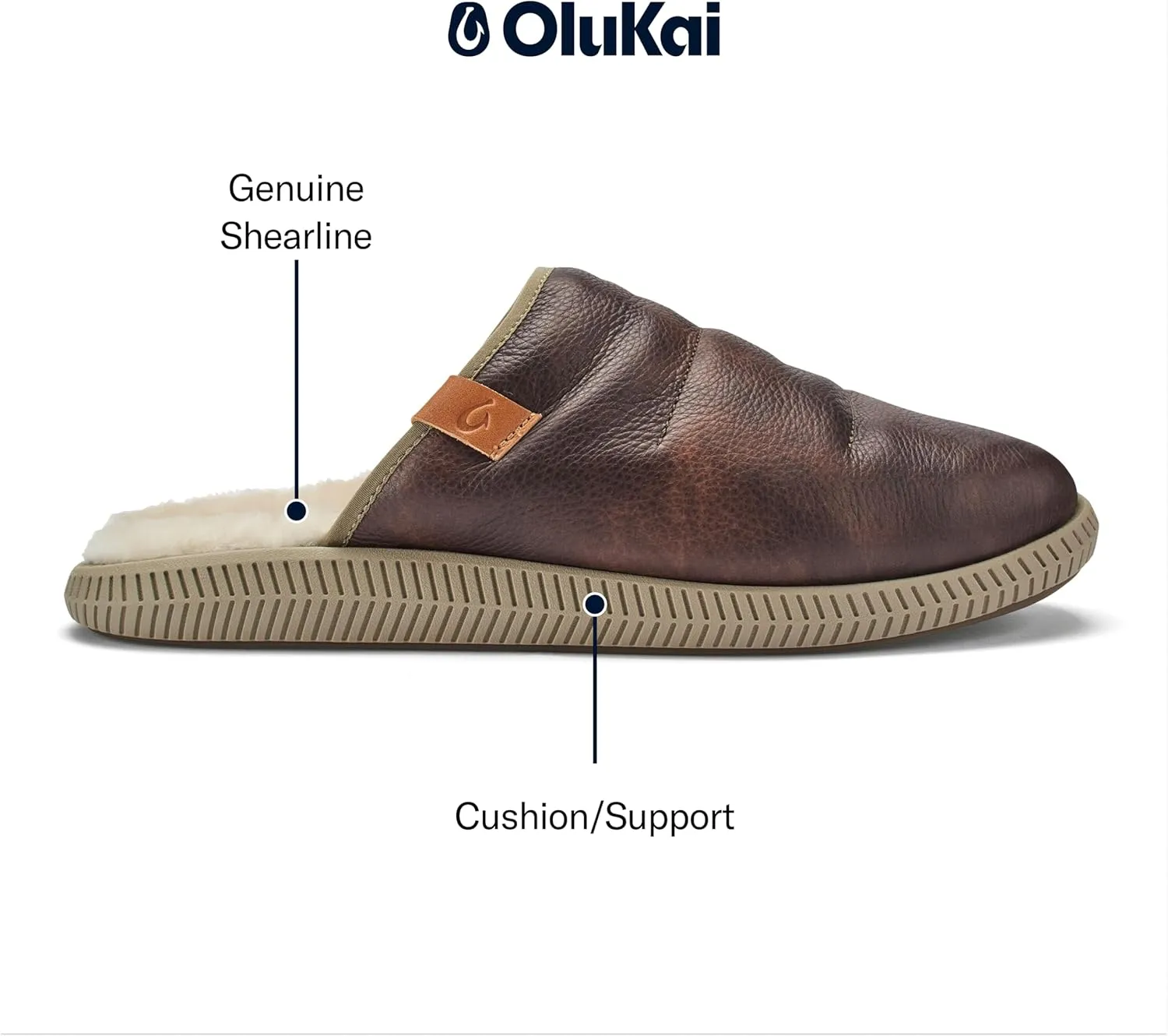 OLUKAI Mua'lli Men's Slipper, Premium Leather Slip On Shoes, Shearling Lining & Extra Warmth