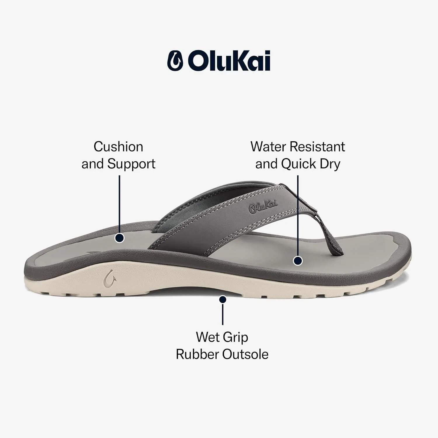 OLUKAI Ohana Men's Beach Sandals, Water Resistant Flip Flops, Arch Support & Comfort Fit, Lightweight & Durable, Enhanced Grip & Traction