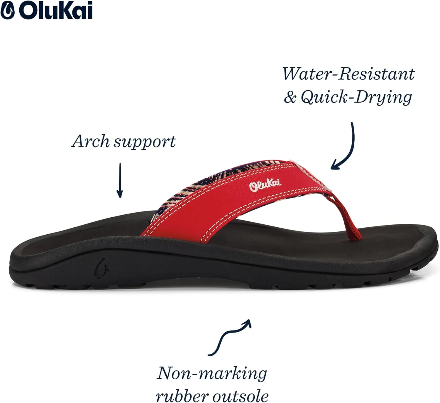 OLUKAI Ohana Men's Beach Sandals, Water Resistant Flip Flops, Arch Support & Comfort Fit, Lightweight & Durable, Enhanced Grip & Traction