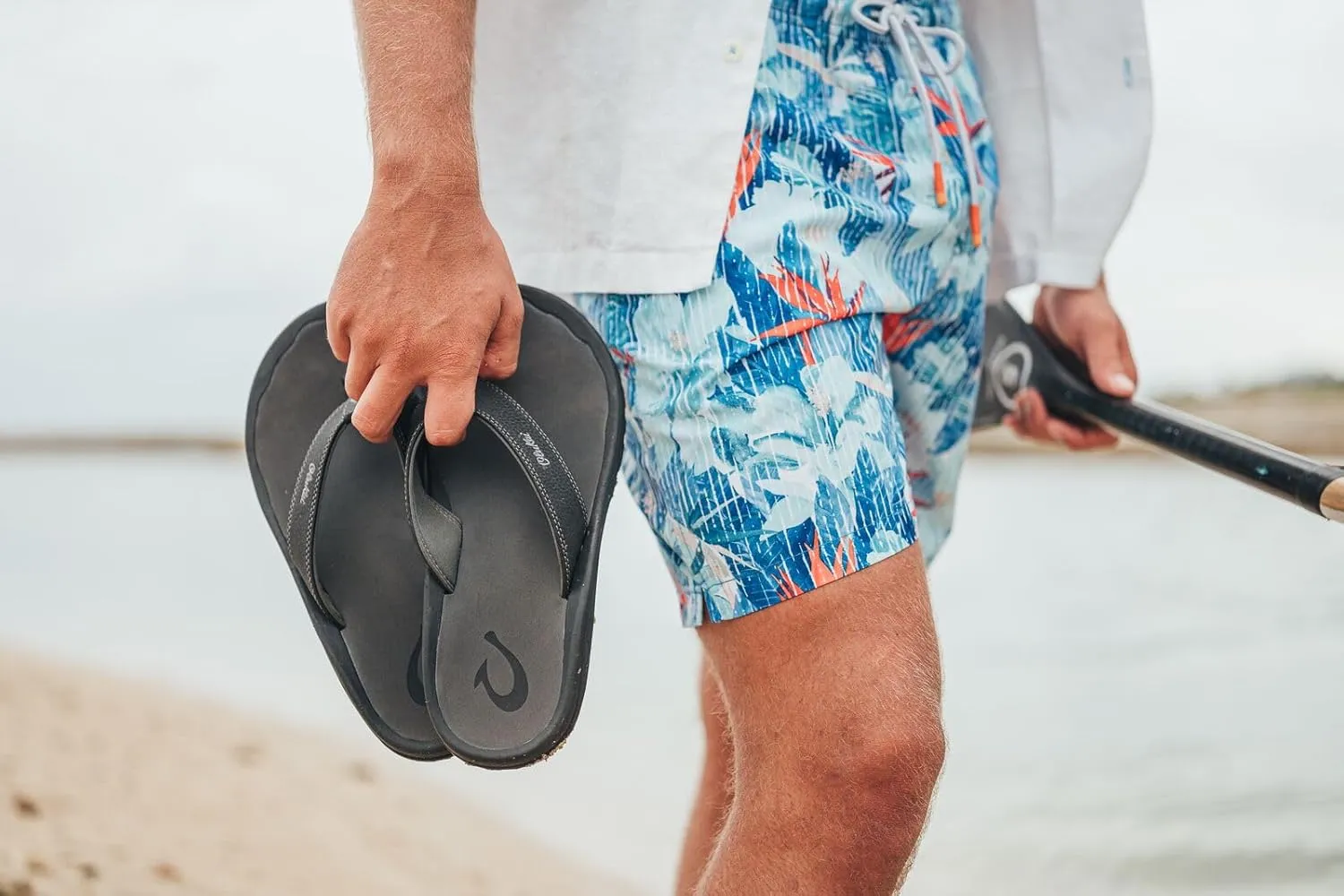 OLUKAI Ohana Men's Beach Sandals, Water Resistant Flip Flops, Arch Support & Comfort Fit, Lightweight & Durable, Enhanced Grip & Traction