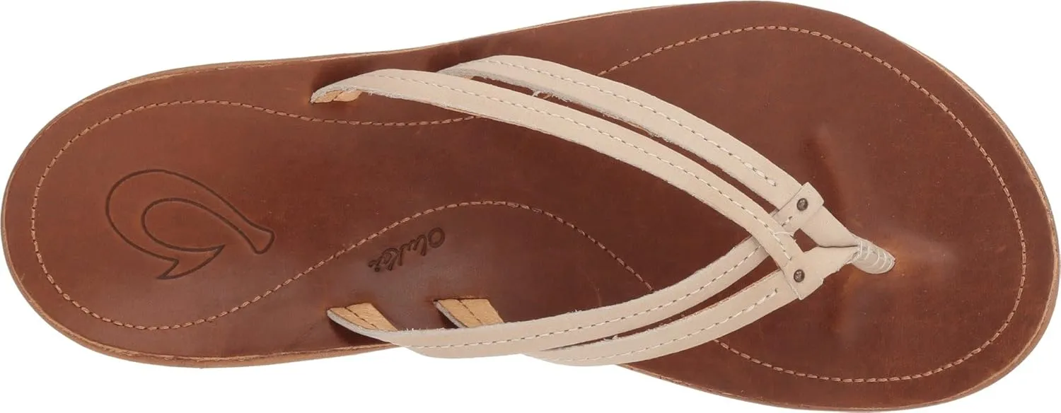 OLUKAI U'i Women's Beach Sandals, Premium Leather Flip-Flop Slides, Braided Palm Inspired Design, Compression Molded Footbed