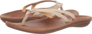 OLUKAI U'i Women's Beach Sandals, Premium Leather Flip-Flop Slides, Braided Palm Inspired Design, Compression Molded Footbed