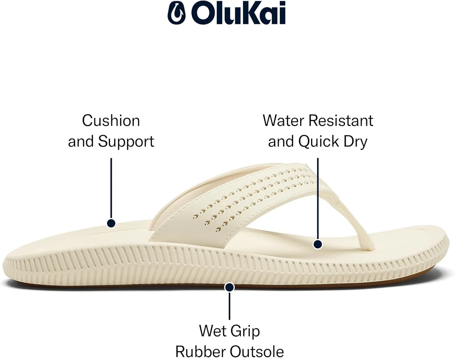 OLUKAI Ulele Men's Beach Sandals, Water Resistant Flip Flops, Arch Support & Comfort Fit, Lightweight & Durable, Enhanced Grip & Traction
