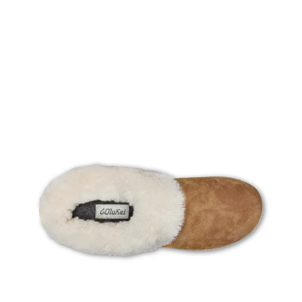 OluKai Women's Ku'i Shearling Lined Slip On Clog Slipper (Tan)