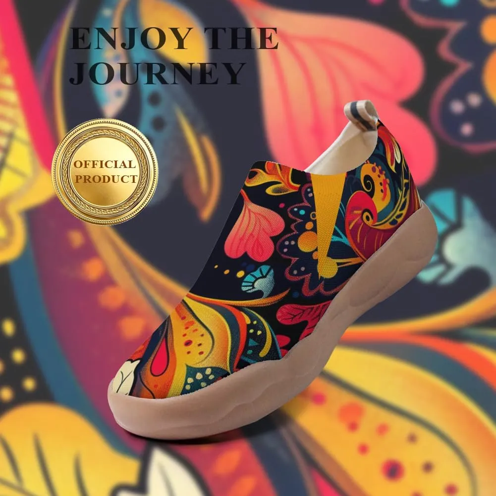 Onehorse Women's Casual Travel Shoes Paisley Painted Breathable Sock Slip-Ons Loafers Knit Tennis Sneakers