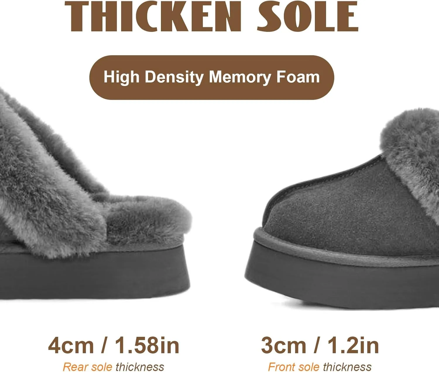 OOW Fuzzy Platform Slippers for Women - Women's Casual Winter House Slippers - Brown, Faux Fur & Shearling Blend - Women's Size