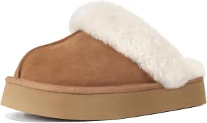 OOW Fuzzy Platform Slippers for Women - Women's Casual Winter House Slippers - Brown, Faux Fur & Shearling Blend - Women's Size
