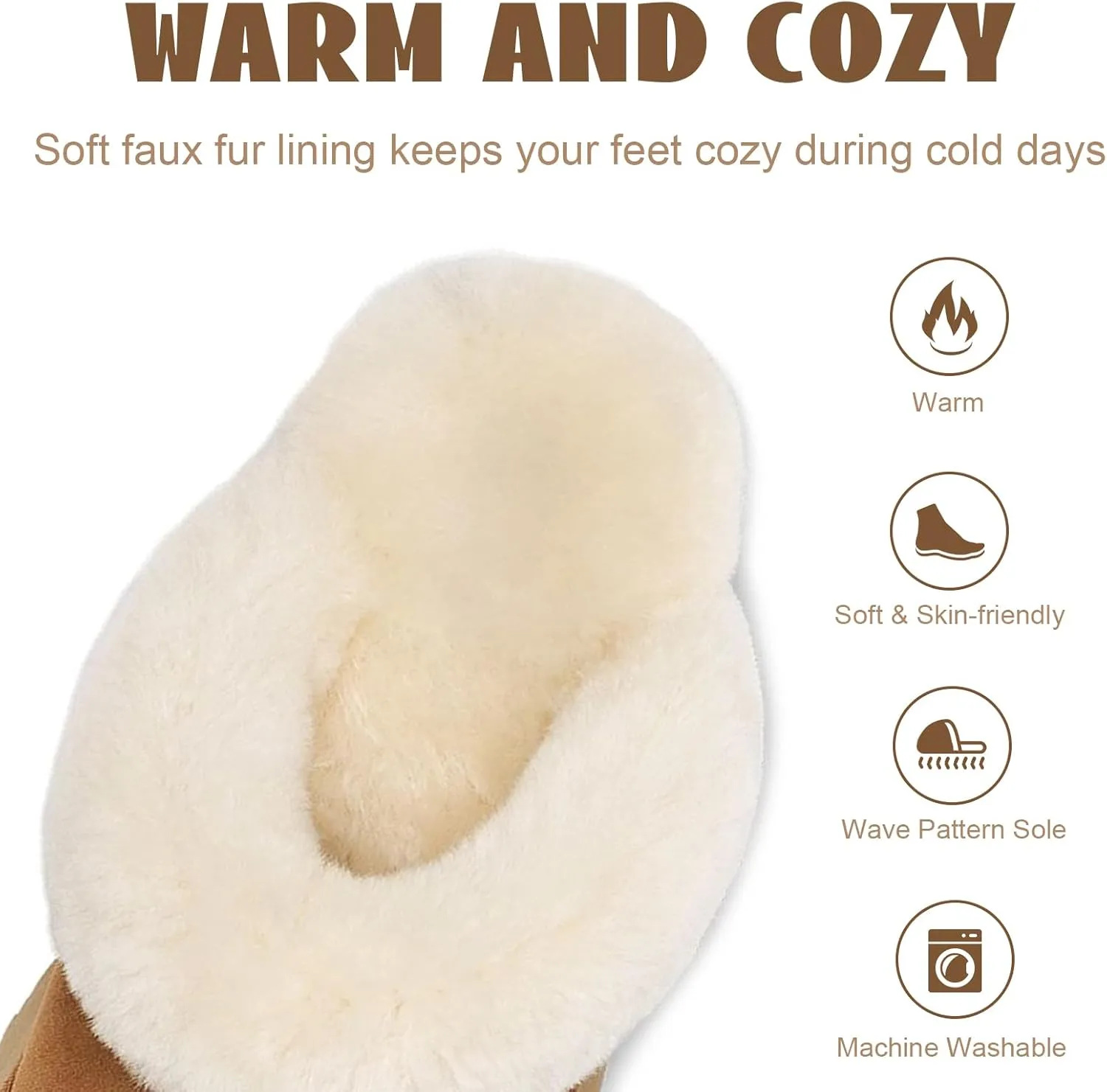 OOW Fuzzy Platform Slippers for Women - Women's Casual Winter House Slippers - Brown, Faux Fur & Shearling Blend - Women's Size