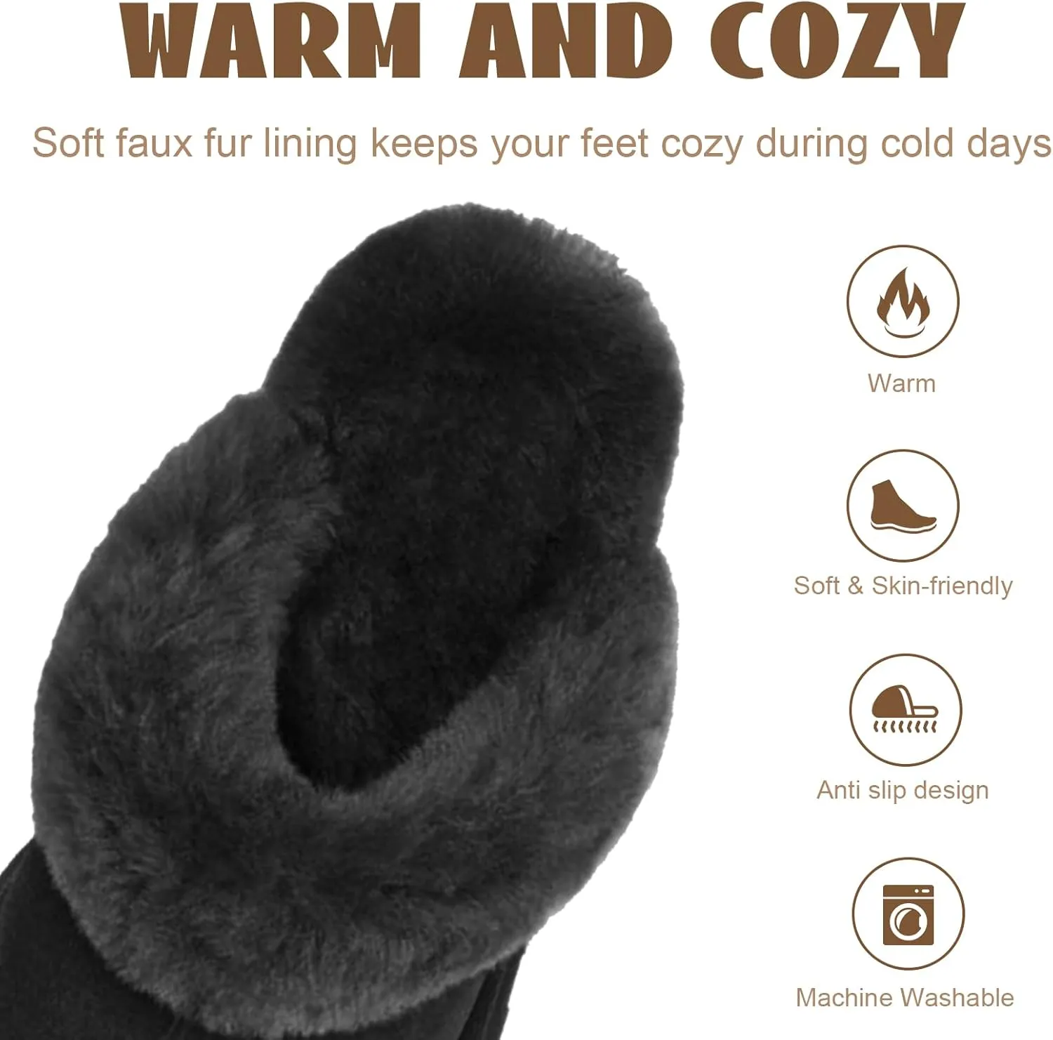 OOW Fuzzy Platform Slippers for Women - Women's Casual Winter House Slippers - Brown, Faux Fur & Shearling Blend - Women's Size