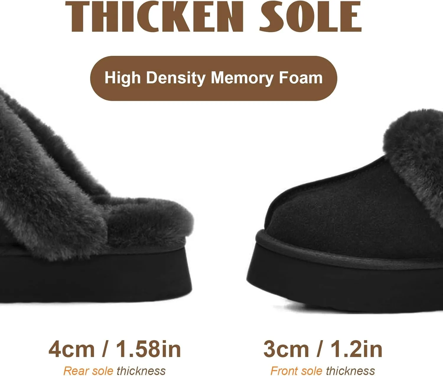 OOW Fuzzy Platform Slippers for Women - Women's Casual Winter House Slippers - Brown, Faux Fur & Shearling Blend - Women's Size