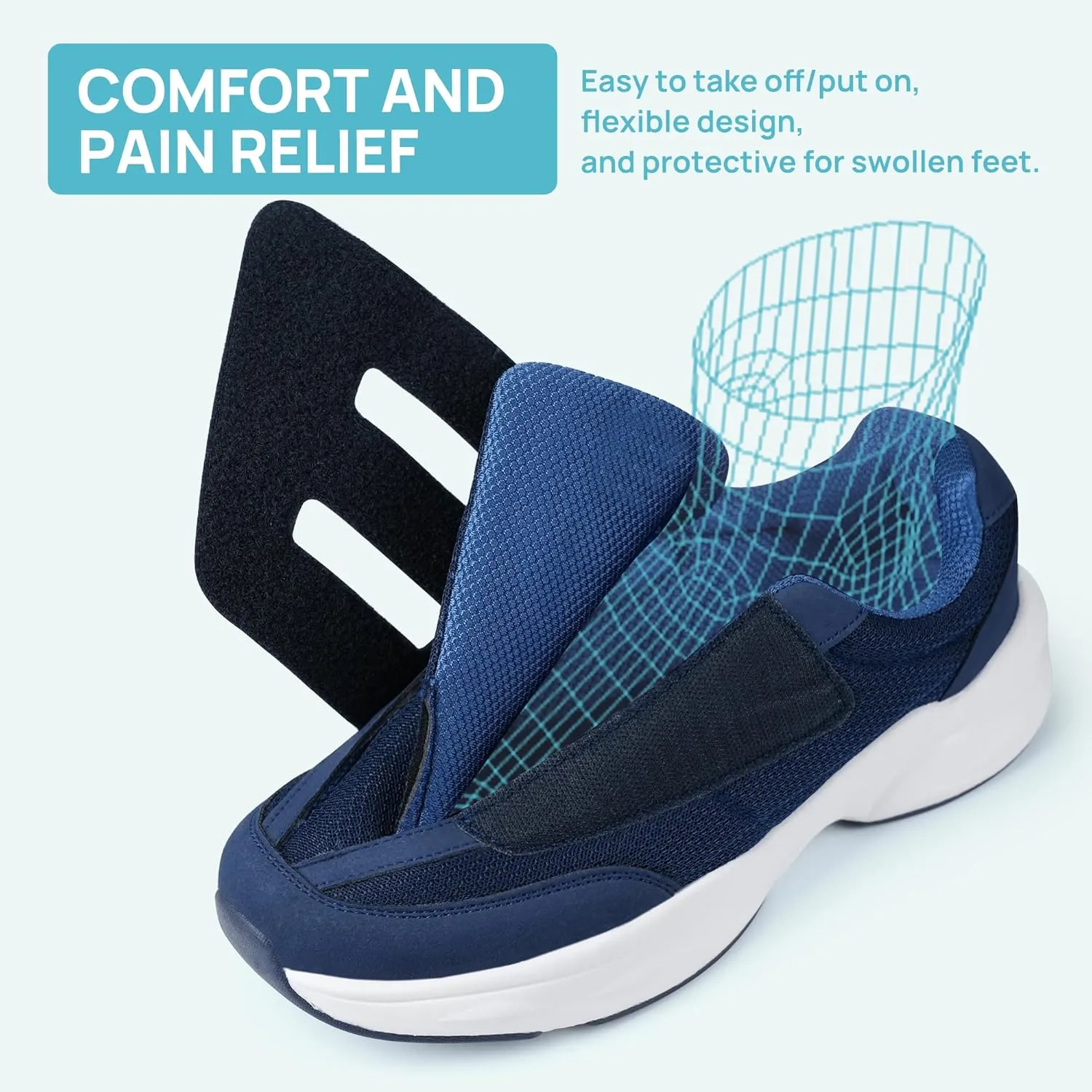 Ortho rest Men Diabetic Walking Shoes Swollen Feet Shoe with Adjustable Closure