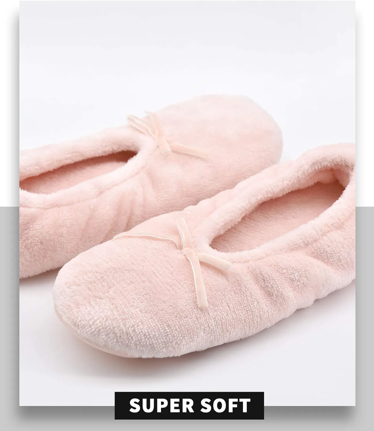 Panda Bros 2 Pairs Women's Ballerina House Slippers, Anti-Skid Comfy Warm Ballet Style Slippers