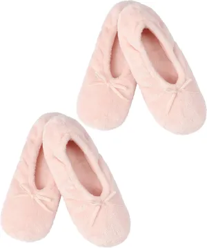 Panda Bros 2 Pairs Women's Ballerina House Slippers, Anti-Skid Comfy Warm Ballet Style Slippers