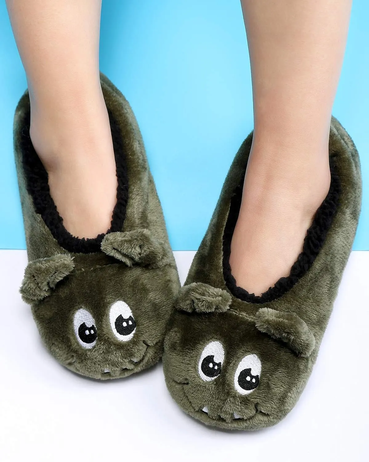 Panda Bros Kid's Animal Slipper Socks, Cartoon Cozy Fleece Indoor Slipper, Fluzzy Warm bedroom Shoes