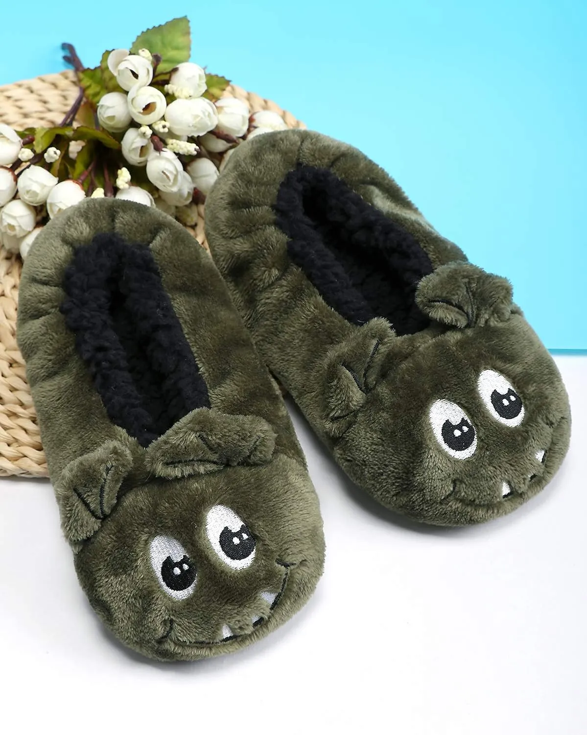 Panda Bros Kid's Animal Slipper Socks, Cartoon Cozy Fleece Indoor Slipper, Fluzzy Warm bedroom Shoes