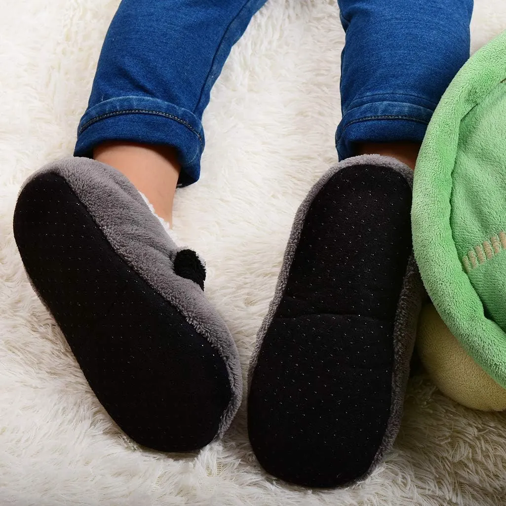 Panda Bros Kid's Animal Slipper Socks, Cartoon Cozy Fleece Indoor Slipper, Fluzzy Warm bedroom Shoes