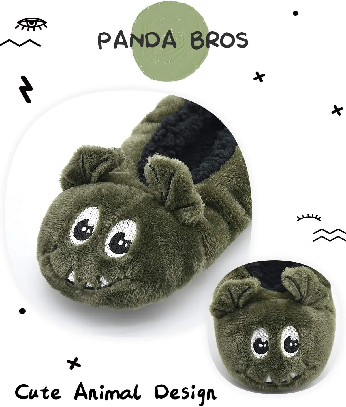 Panda Bros Kid's Animal Slipper Socks, Cartoon Cozy Fleece Indoor Slipper, Fluzzy Warm bedroom Shoes