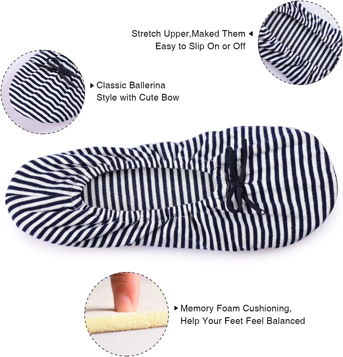 Panda Bros Women's Ballerina House Slippers,Anti-Skid Comfy Warm Ballet Style Slippers