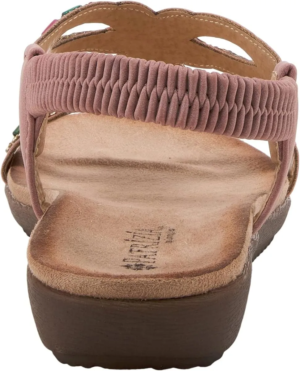 PATRIZIA Volcanic Women's Slingback T-Strap Sandals – Sandals with Slip-On Comfort, Microsuede Insole, Beaded Floral Design