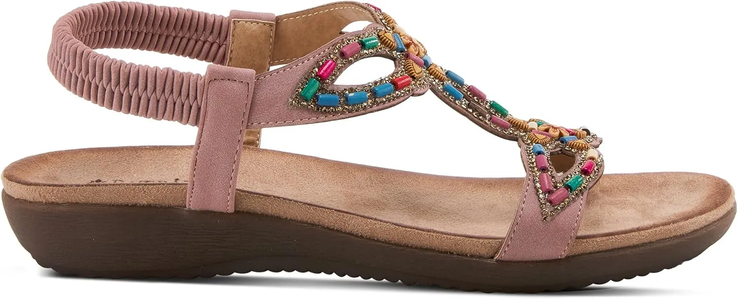PATRIZIA Volcanic Women's Slingback T-Strap Sandals – Sandals with Slip-On Comfort, Microsuede Insole, Beaded Floral Design